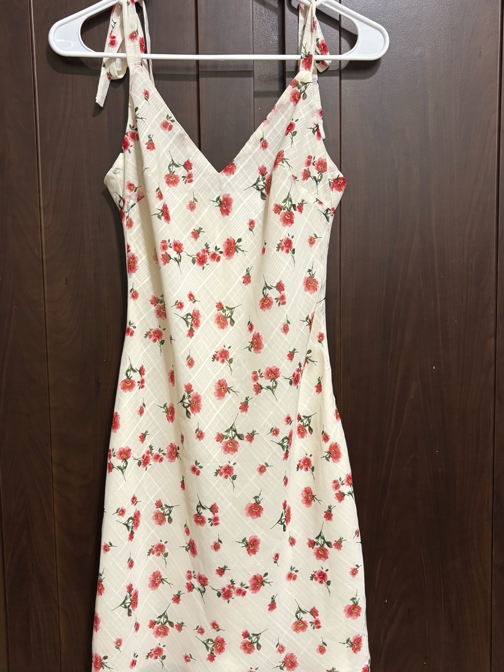 Princess Polly Floral Mini Dress Tie Strap Cream Red Size US 4 (AU/UK 8)